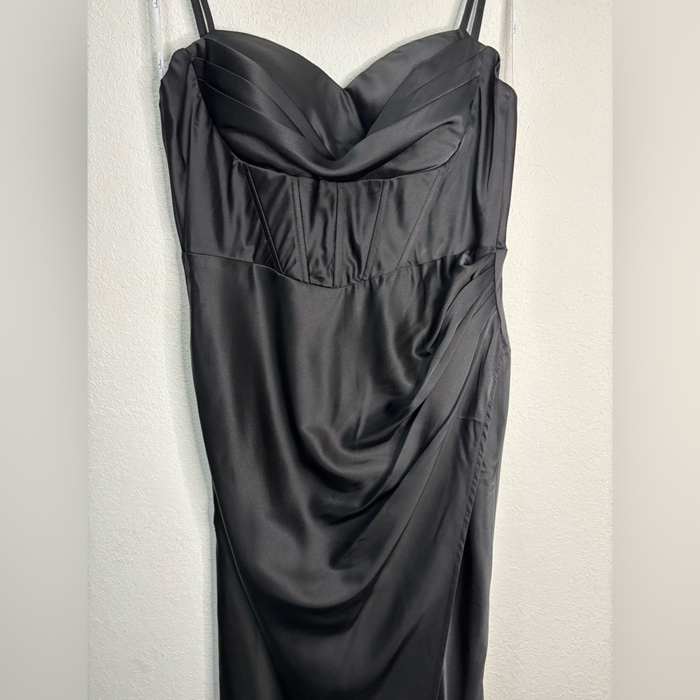 Lulus - Elegant Engagement Black Satin Bustier Mermaid Maxi Dress in M NWOT